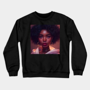 Beautiful Black Woman Anime Style Illustration Crewneck Sweatshirt